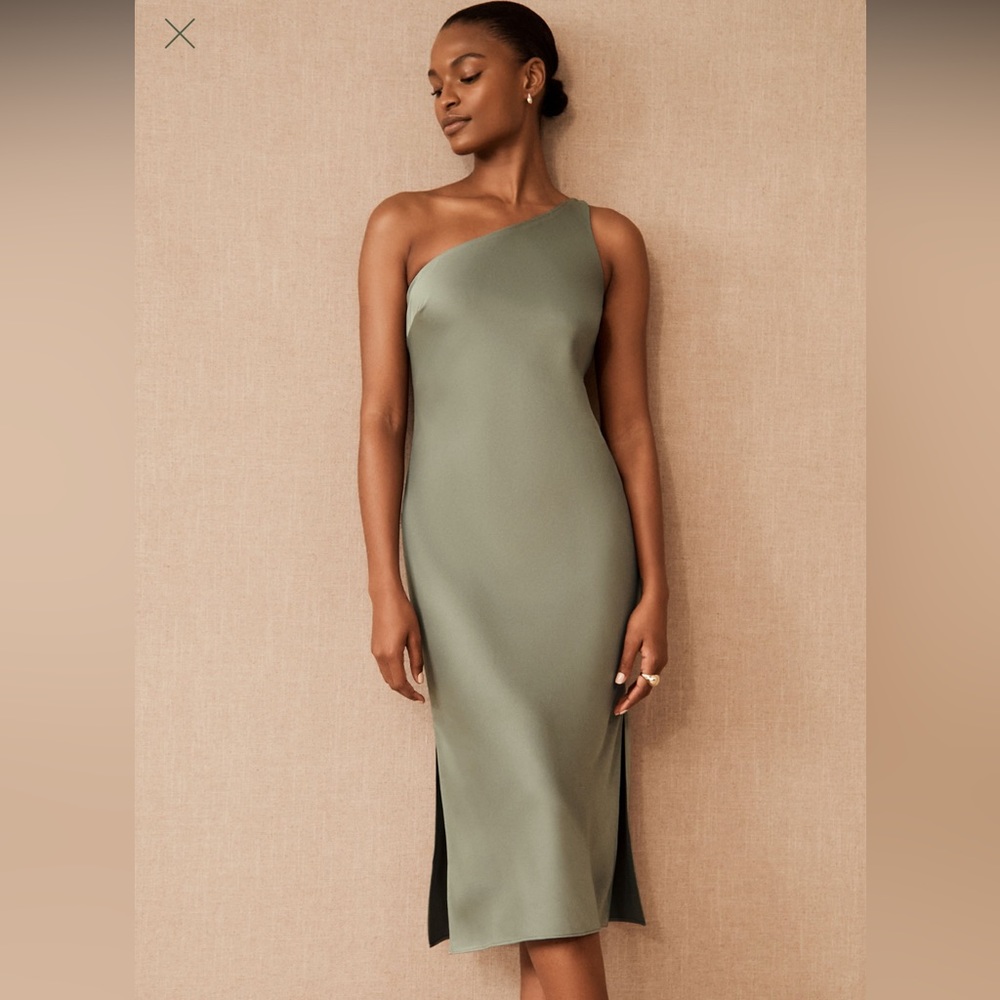 BHLDN Audrey Midi Satin Dress - Moss